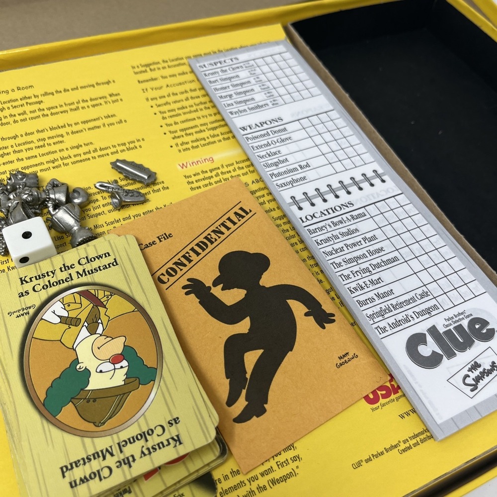 Vintage 2000 THE SIMPSONS Clue Mystery Game Pewter Pieces Parker COMPLETE - Picture 7 of 9